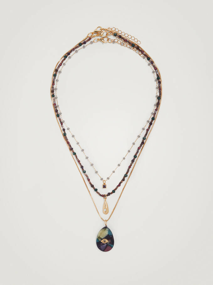 Set Of Necklaces With Pendants, Multicolor, hi-res