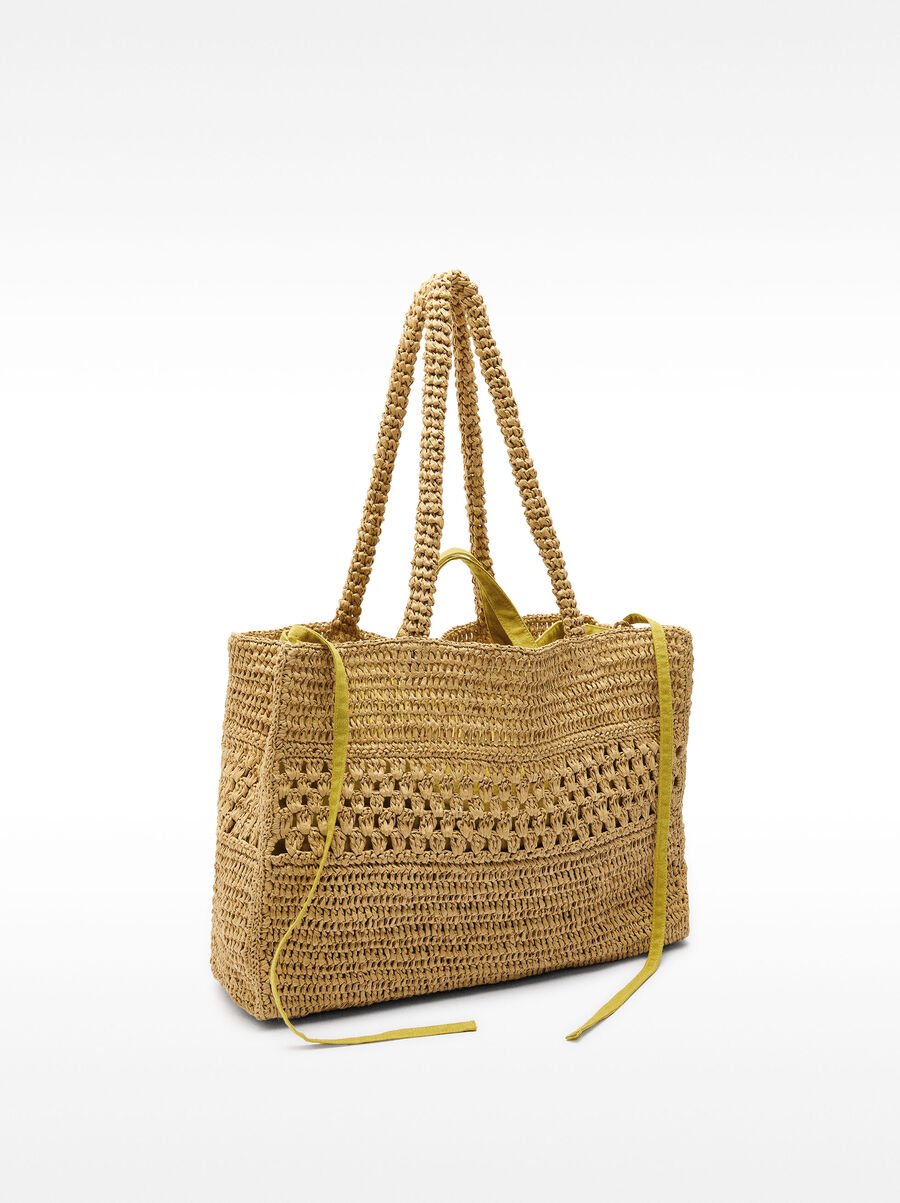 Straw-effect shopper bag with braided detail