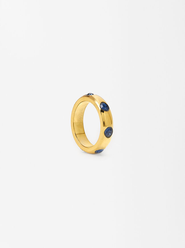 Golden Zirconia Ring - Stainless Steel image number 1.0