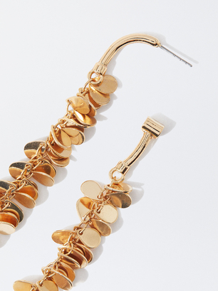 Long Chain Hoop Earrings, Golden, hi-res