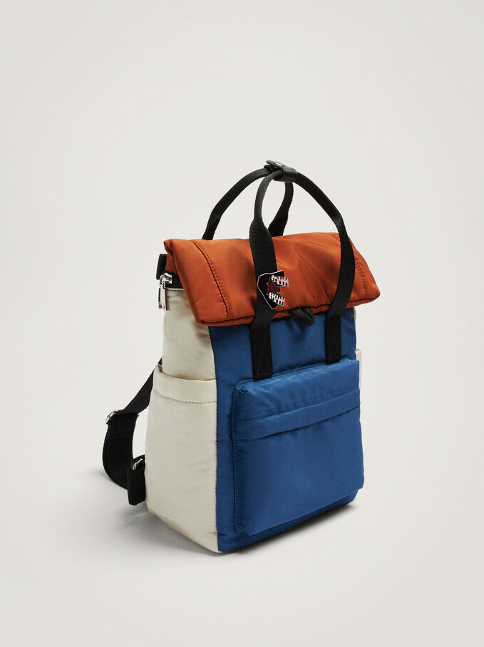Colour Block Nylon Backpack, Blue, hi-res