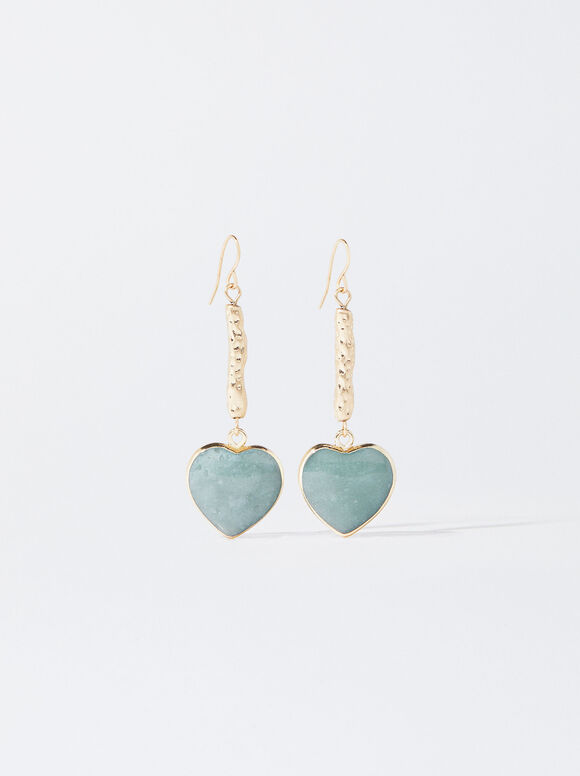 Golden Heart Earrings, Green, hi-res