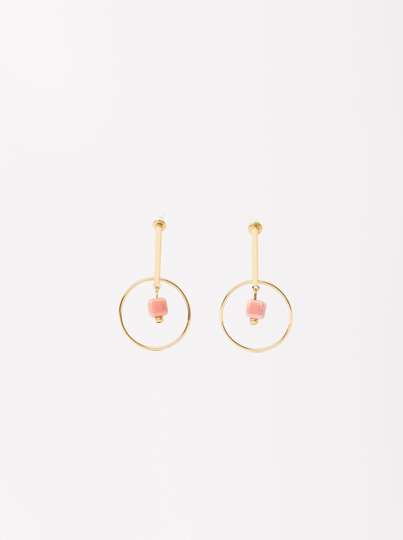 Monochromatic Gold Detail Earrings, Pink, hi-res