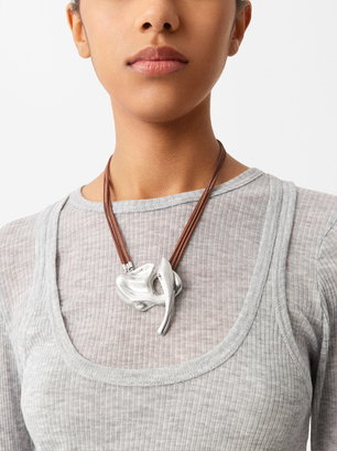 Necklace With Pendant, Brown, hi-res