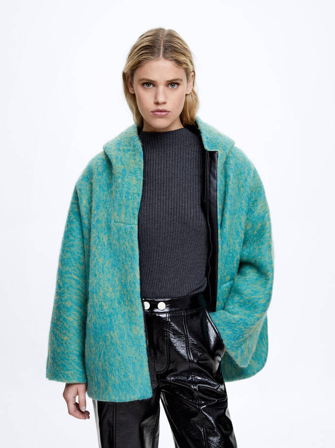 Wool Coat With Hood, Green, hi-res