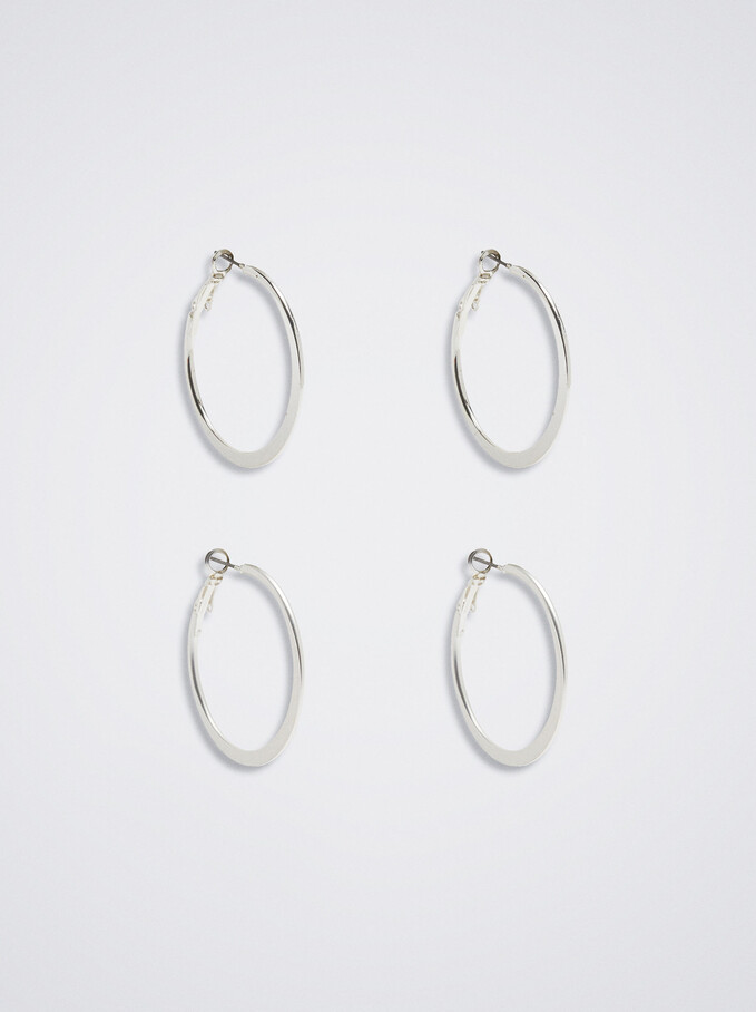 Set Of Silver Hoop Earrings, Silver, hi-res