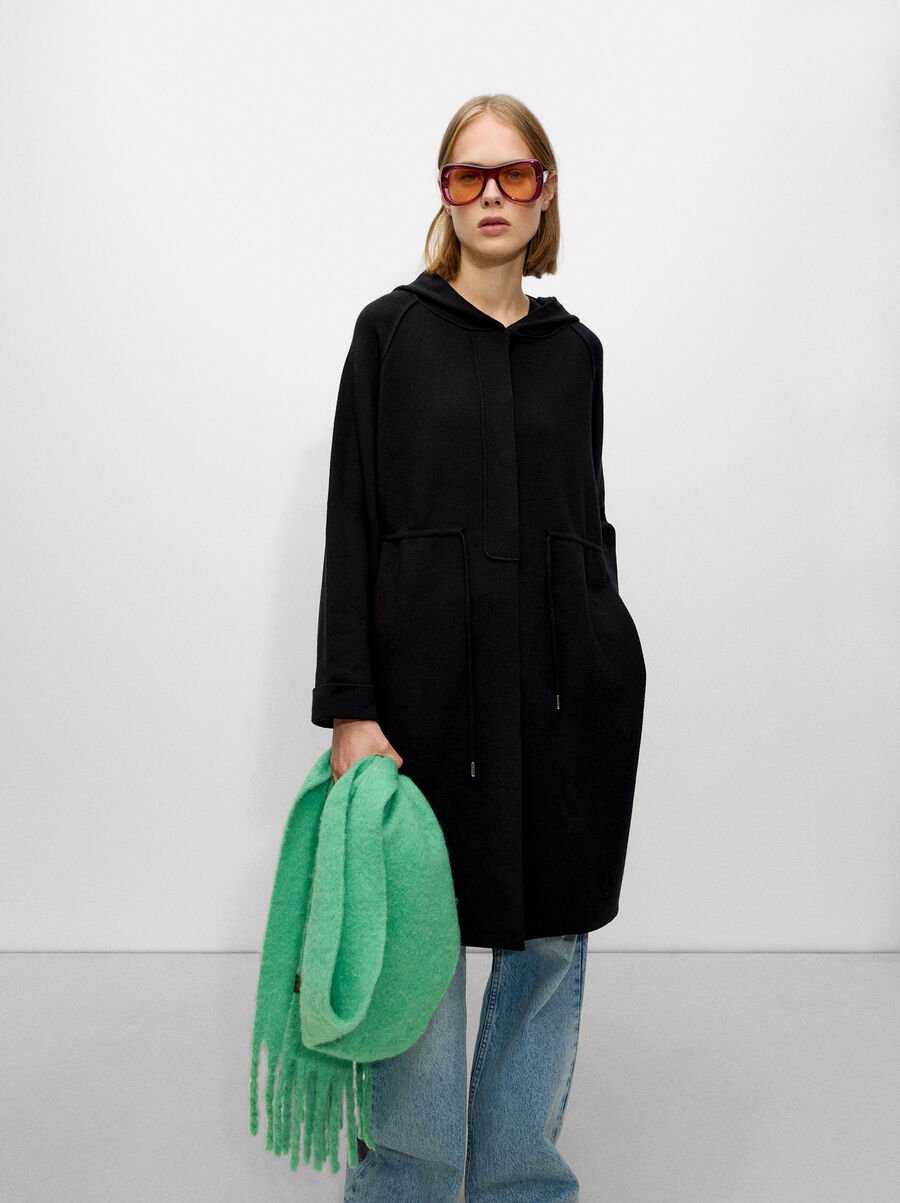 Knit cardigan with hood
