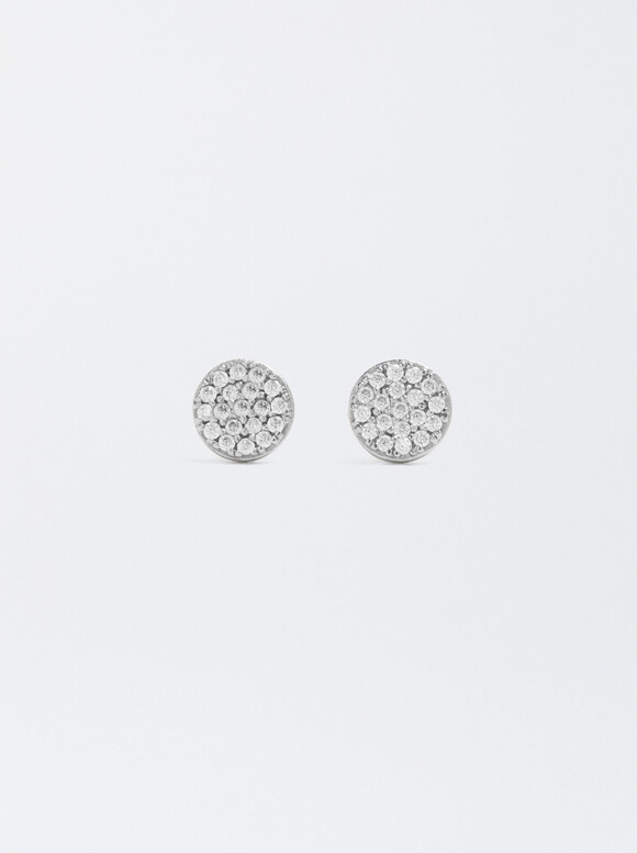 925 Silver Stud Earrings With Zirconia, Silver, hi-res