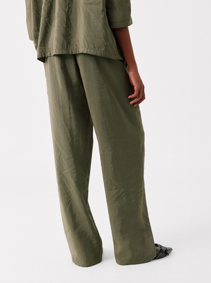 Pantalón Fluido Ajustable Con Cordón, Verde, hi-res