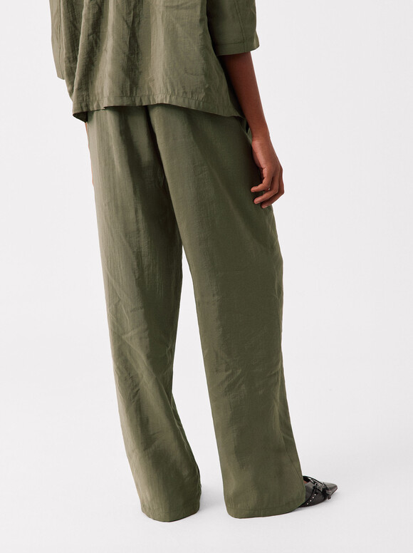 Adjustable Loose-Fitting Trousers Pants With Drawstring, Green, hi-res