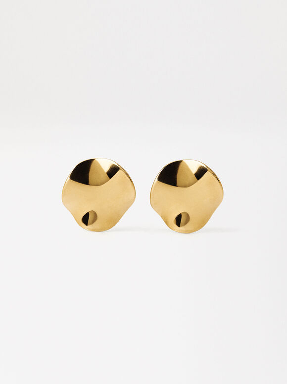 Irregular Earrings - Stainless Steel, Golden, hi-res