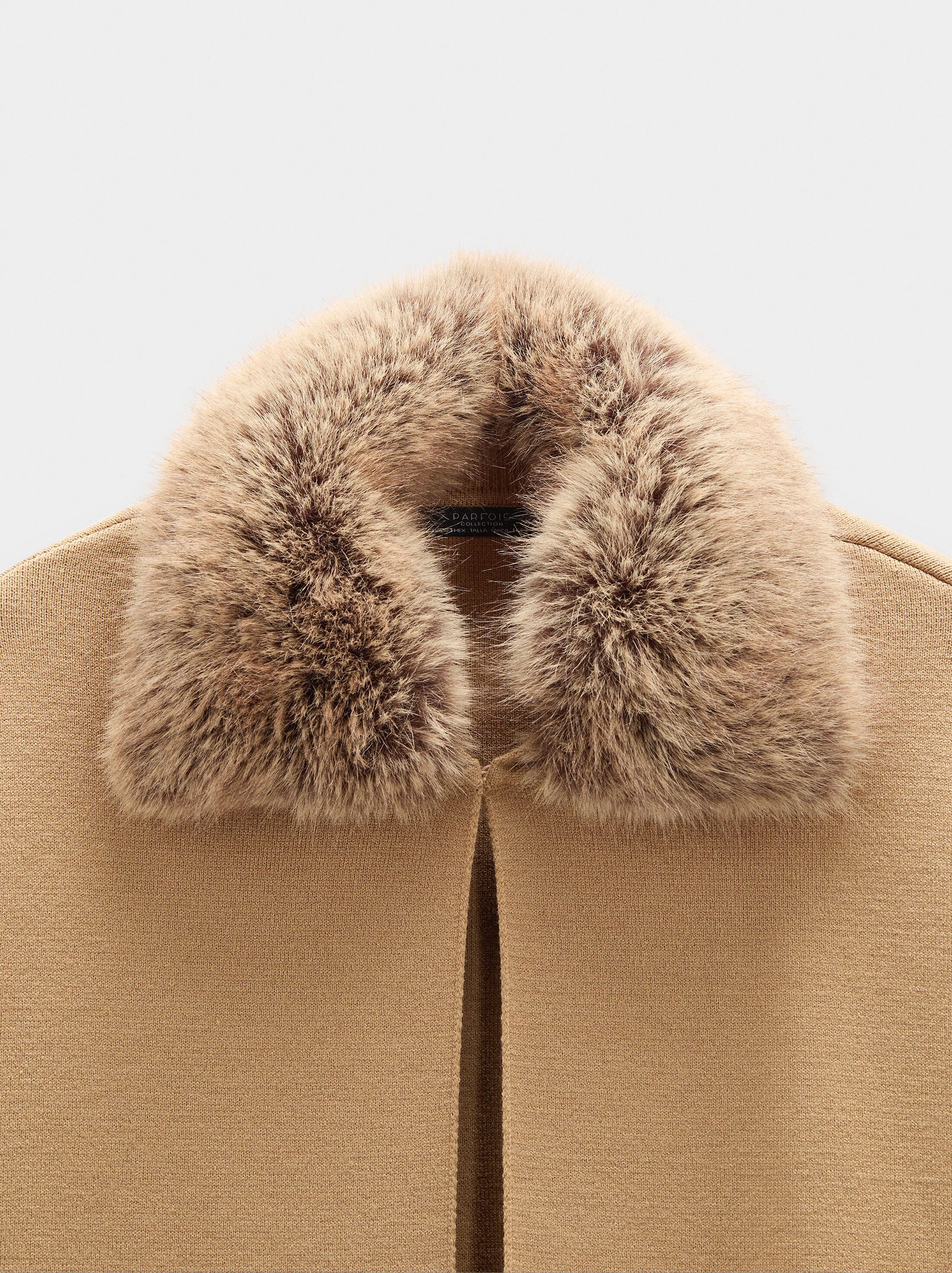 Knit poncho with fur-effect collar image number 6.0