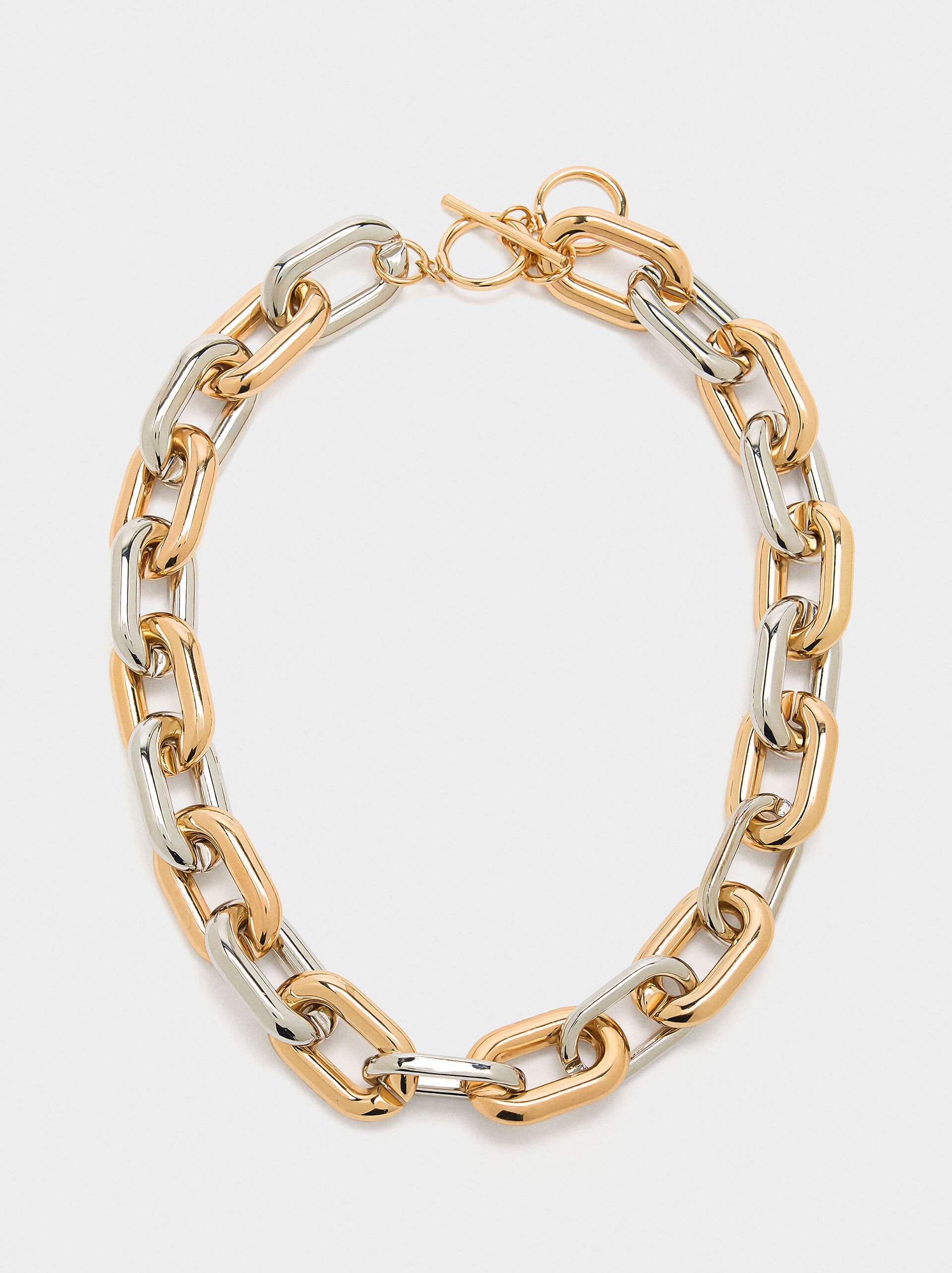 Collier court en maillons alternés bicolore image number 0.0