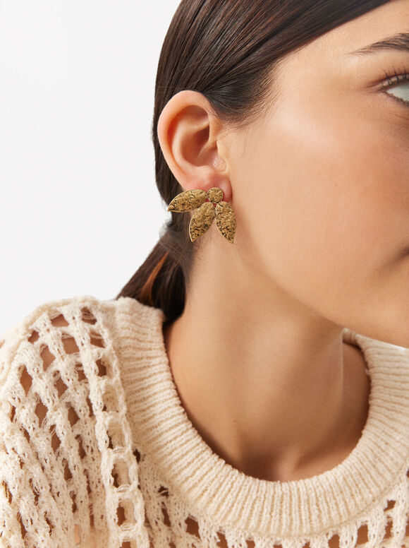 Textured Gold Earrings, Golden, hi-res