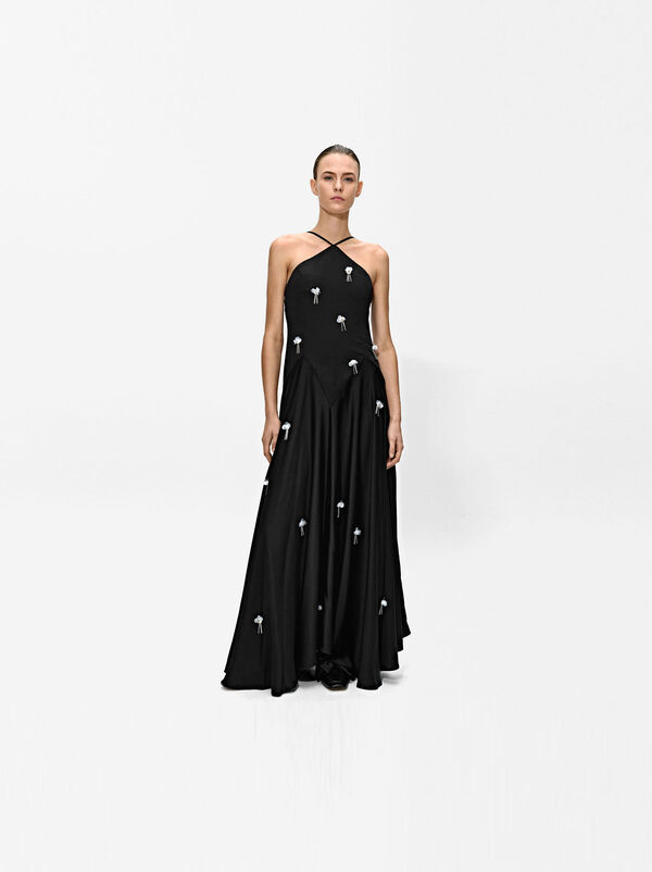 Long satin halter dress