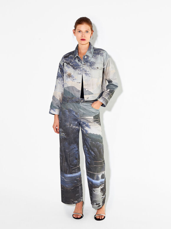 100% Cotton Printed Pants, Multicolor, hi-res