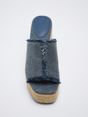 Online Exclusive - Denim Wedge Sandals, Blue, hi-res