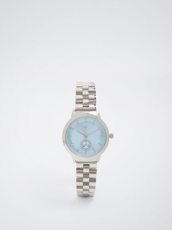 Watch With Two-Toned Steel Strap, Blue, hi-res
