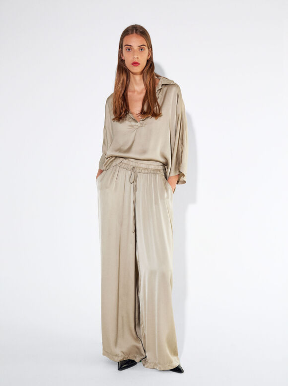 Loose-Fitting Trousers With Elastic Waistband, Grey, hi-res