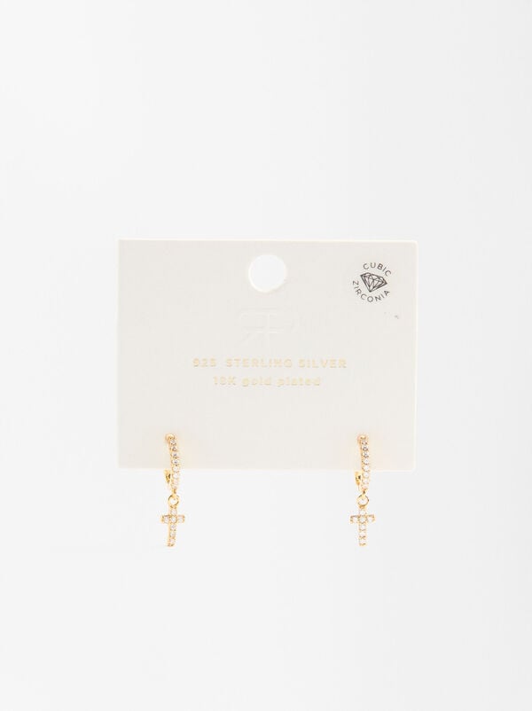Cross hoops with zirconias - 925 sterling silver
