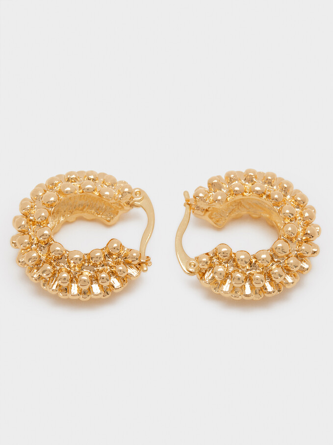 Small Hoop Earrings With Raised Effect, Golden, hi-res
