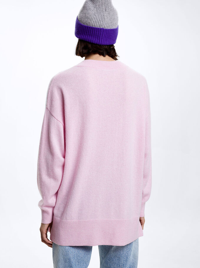 100% Cashmere Knitted Sweater, Pink, hi-res