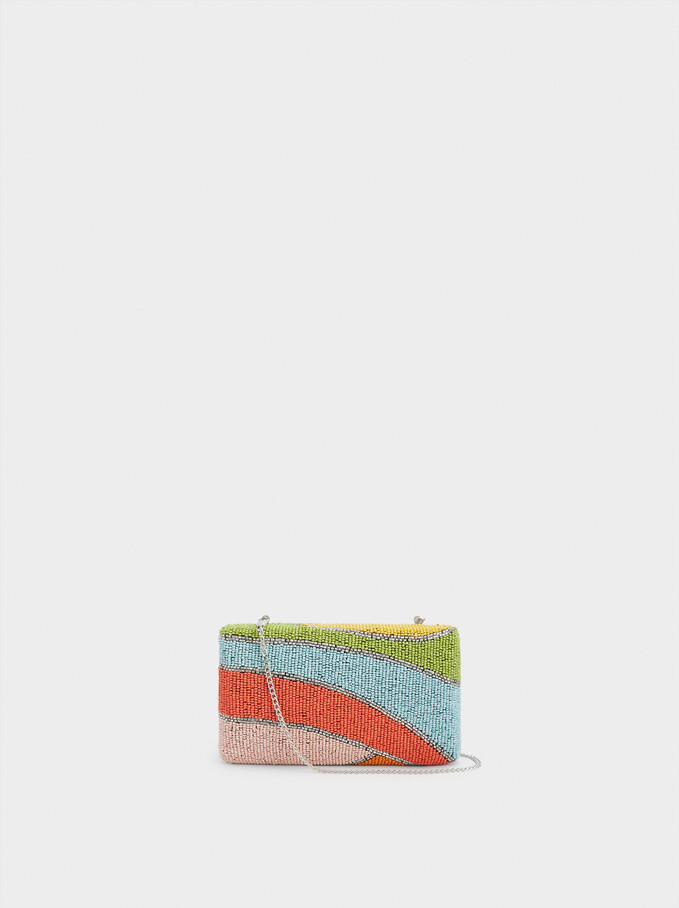 Beaded Party Clutch, Coral, hi-res