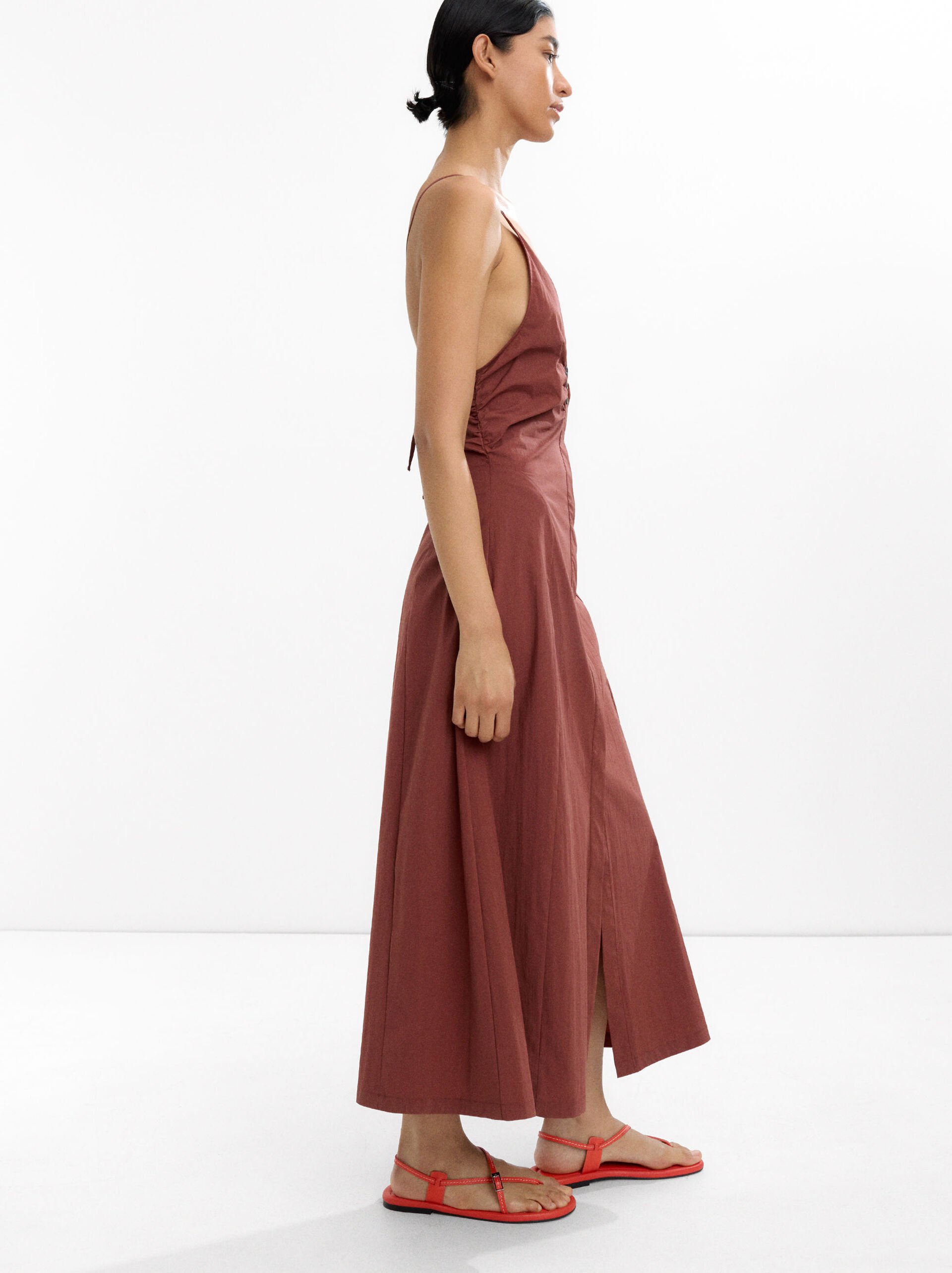 Robe longue en coton avec bretelles image number 2.0