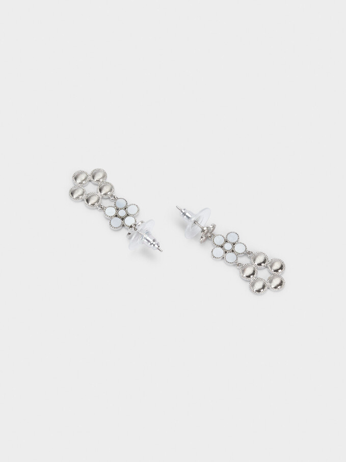 Long Flower Earrings, Silver, hi-res