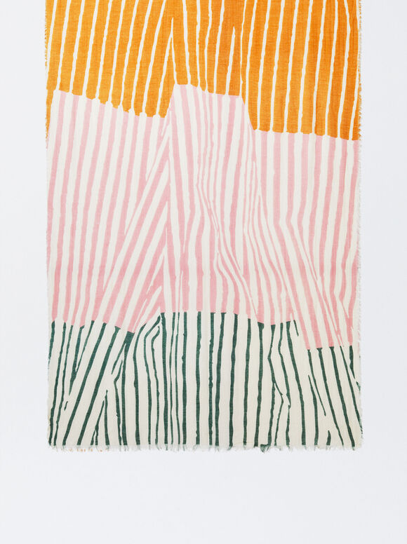 Cotton Printed Scarf, Orange, hi-res