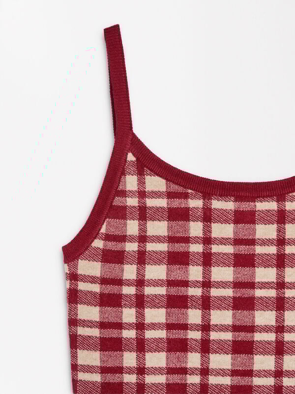 Jacquard knit top with checkered straps