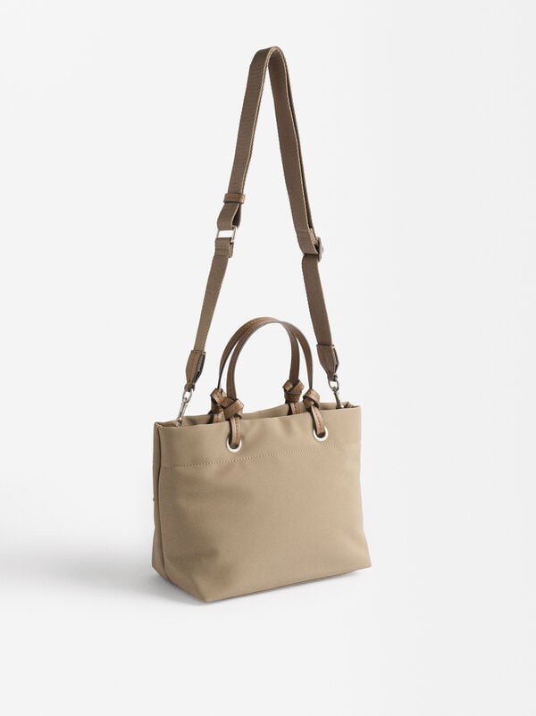 Nylon-effect tote bag with charm