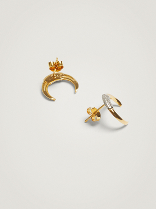 Short 925 Silver Earrings With Horn, Golden, hi-res