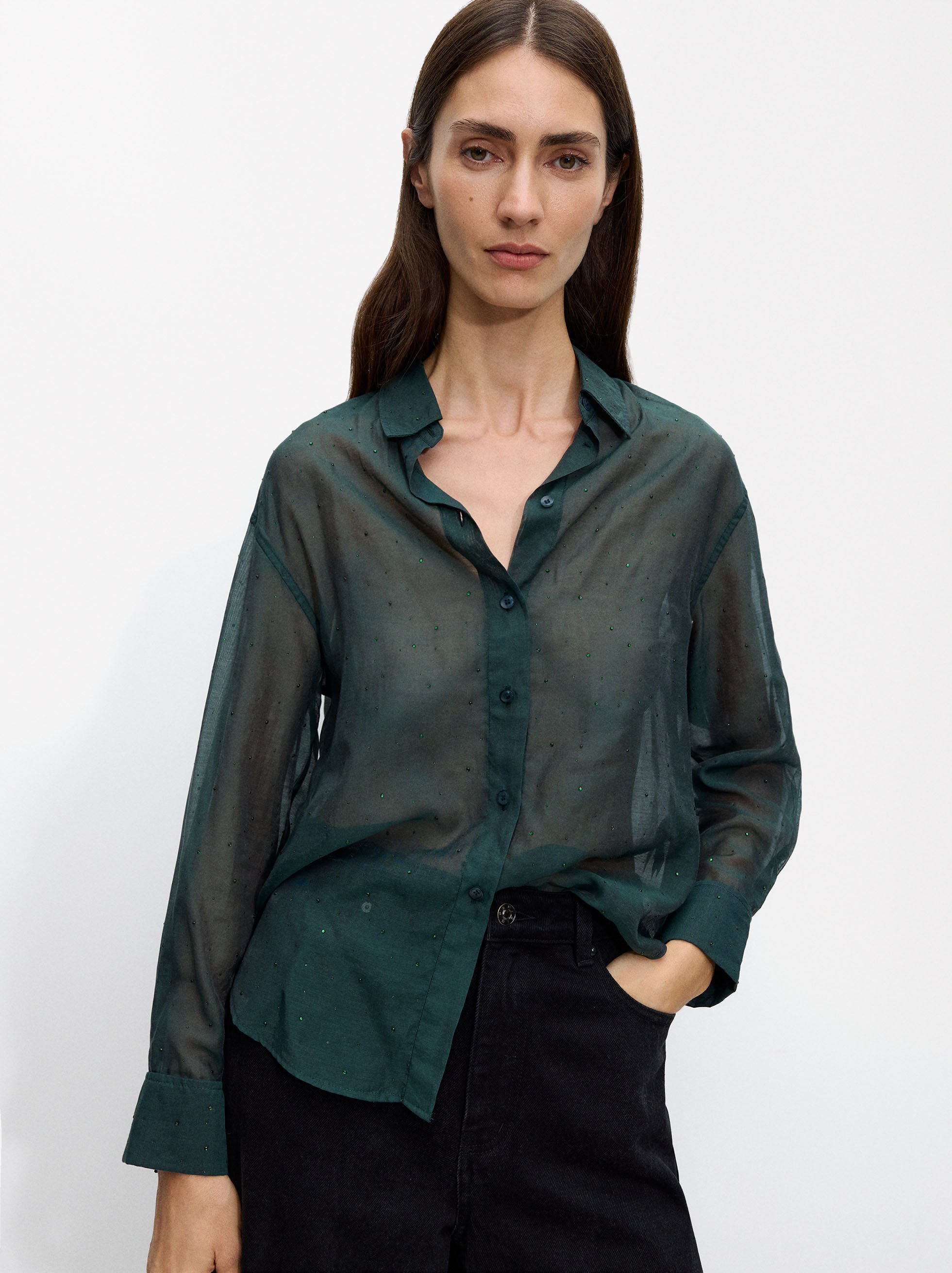 激安アウトレット通販 レディース with shirt Semi-transparent rhinestones Parfois | Bordeaux トップス