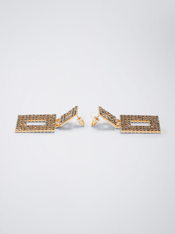 Earrings With Crystals, Golden, hi-res