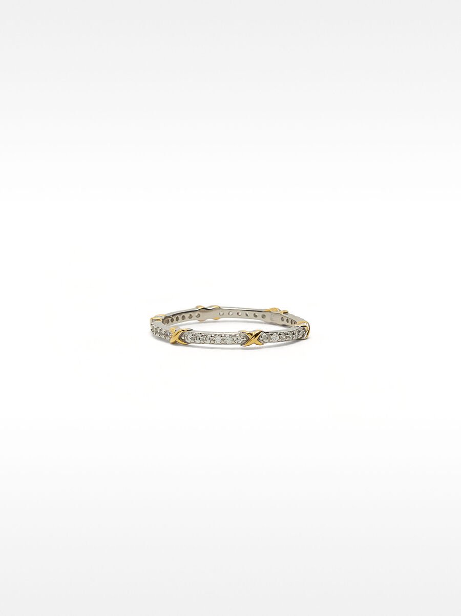 Anello bicolore con zirconi - argento sterling 925