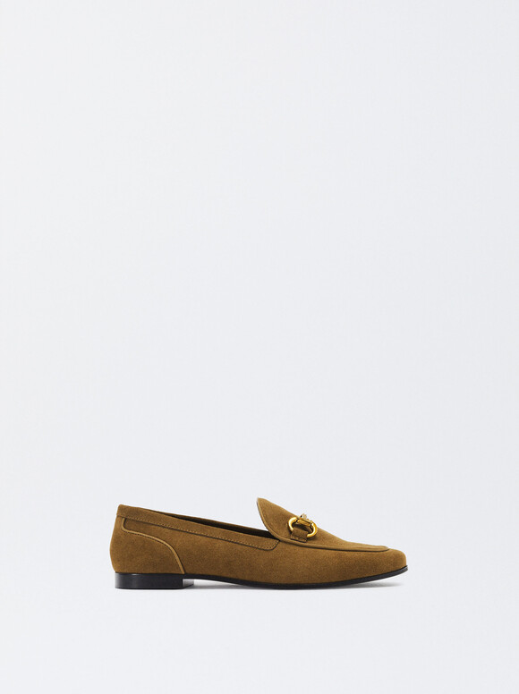 Leather Loafers With Buckle, Camel, hi-res