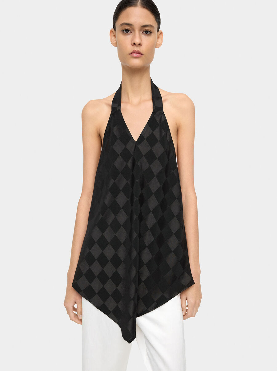 Top with satin diamond shapes