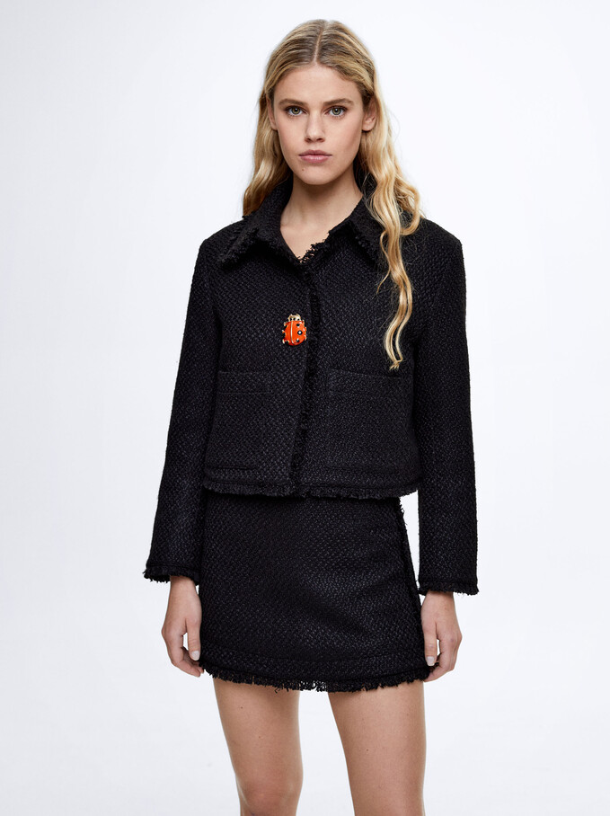 Textured Cardigan With Buttons, Black, hi-res