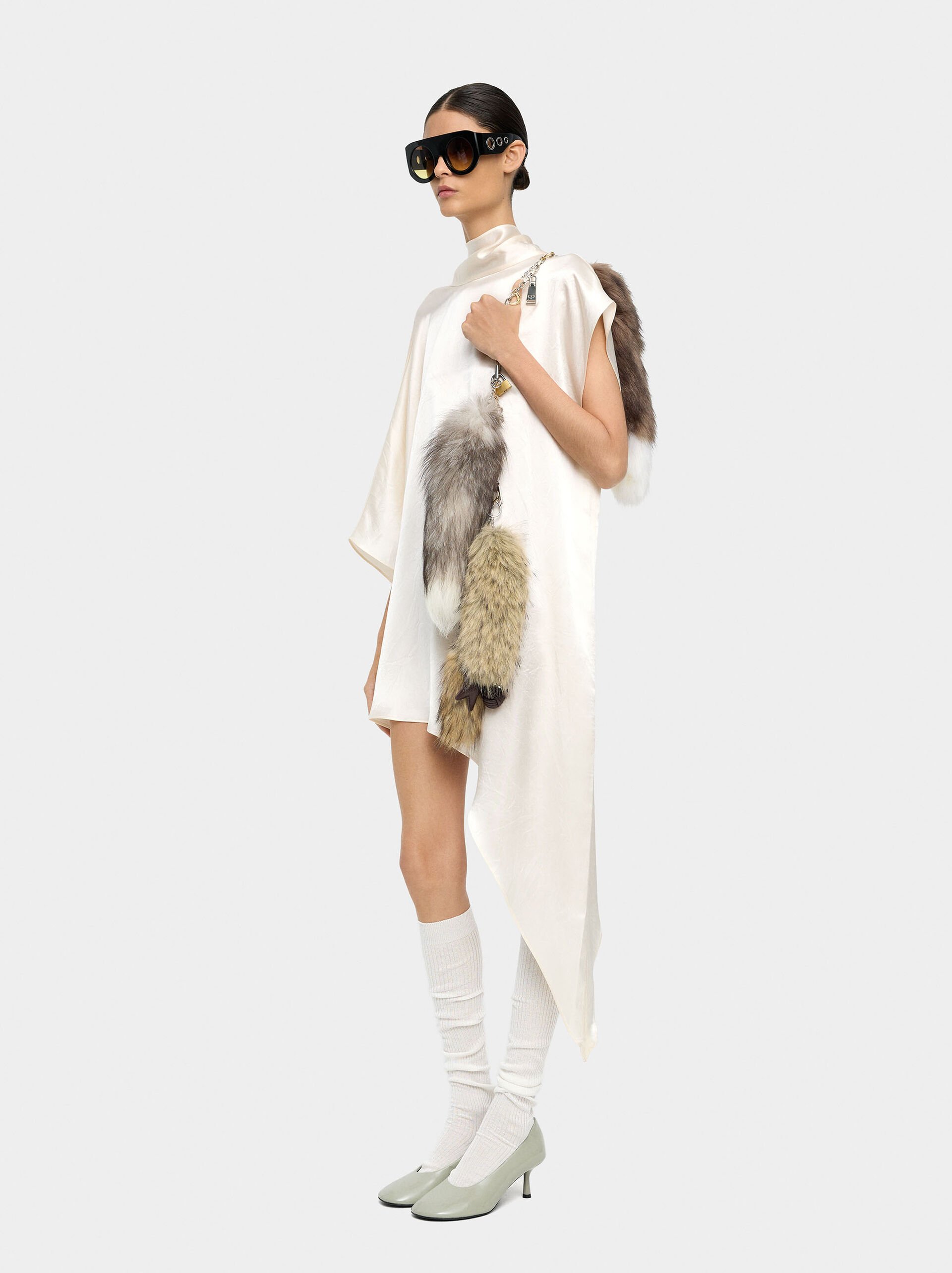 Short asymmetric satin dress image number 3.0