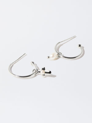 925 Silver Hoop Earrings With Freshwater Pearls image number 2.0