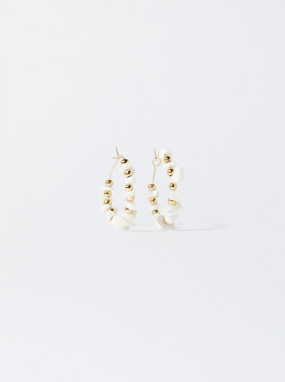 Hoop Earrings With Natural Stone, Golden, hi-res