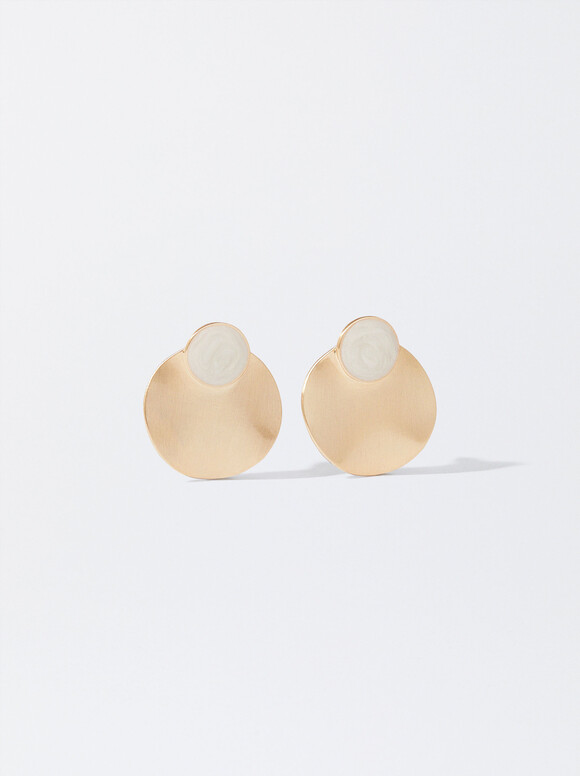 Enamel Golden Earrings, Golden, hi-res