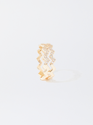 Zig Zag Ring With Crystals, Golden, hi-res