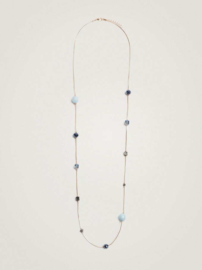 Long Necklace With Bead Detail, Blue, hi-res