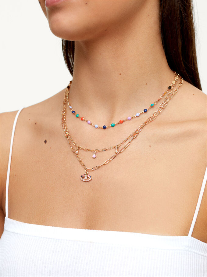 Necklace Set With Eye And Zirconia, Multicolor, hi-res