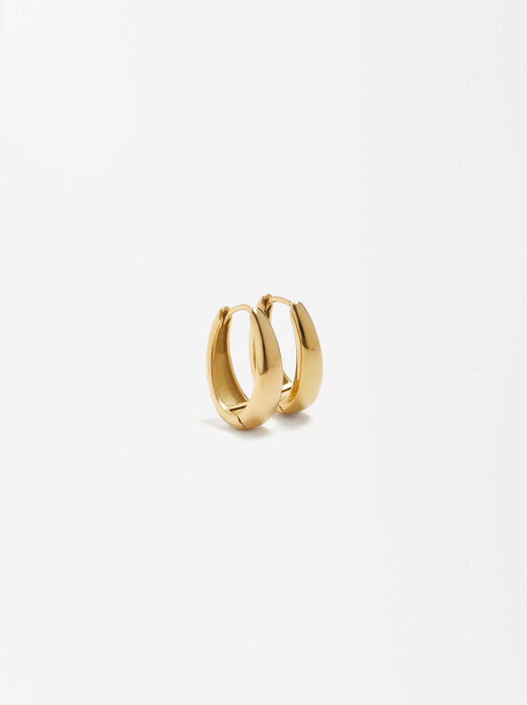 Stainless Steel Golden Hoop Earrings, Golden, hi-res