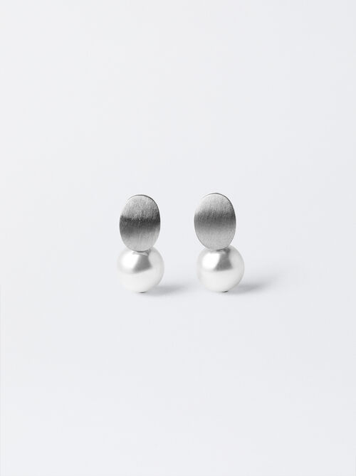 Silver-Toned Earrings With Stone