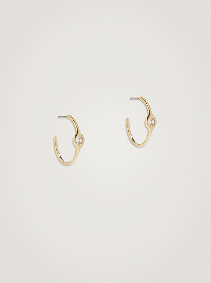 Golden Hoop Earrings With Zirconia, Golden, hi-res