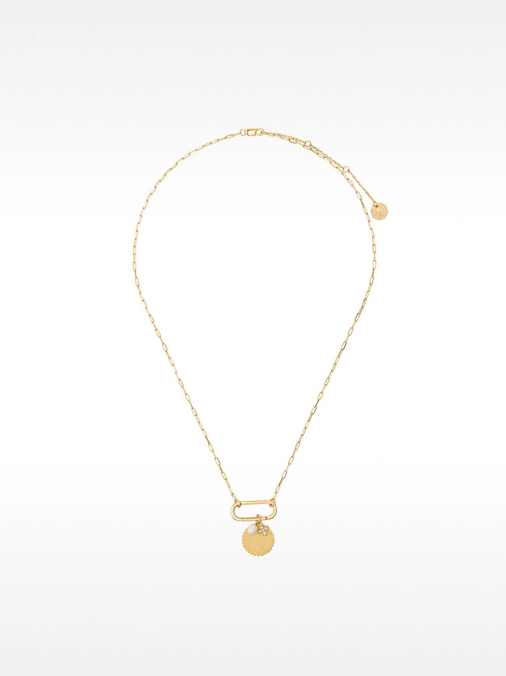 Link necklace with medal and freshwater pearl - 925 sterling silver